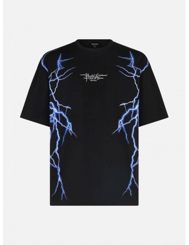 T-Shirt Uomo Black T-Shirt With Blue New Lightning Phobia - Nero