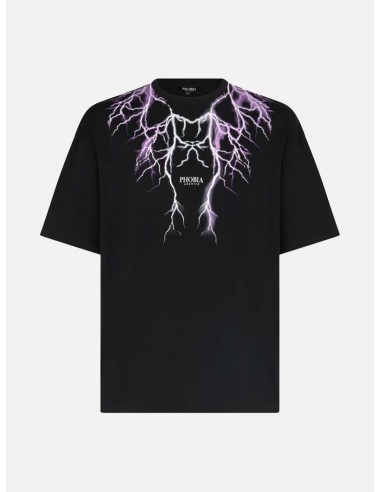 T-Shirt Uomo Black T-Shirt With Purple And Grey Lightning Phobia - Nero