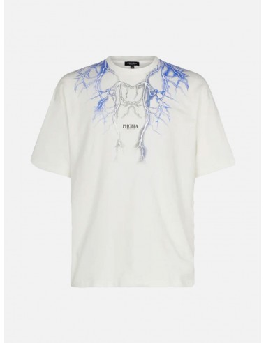 T-Shirt Uomo White T-Shirt With Blue And Grey Lightning Phobia - Bianca